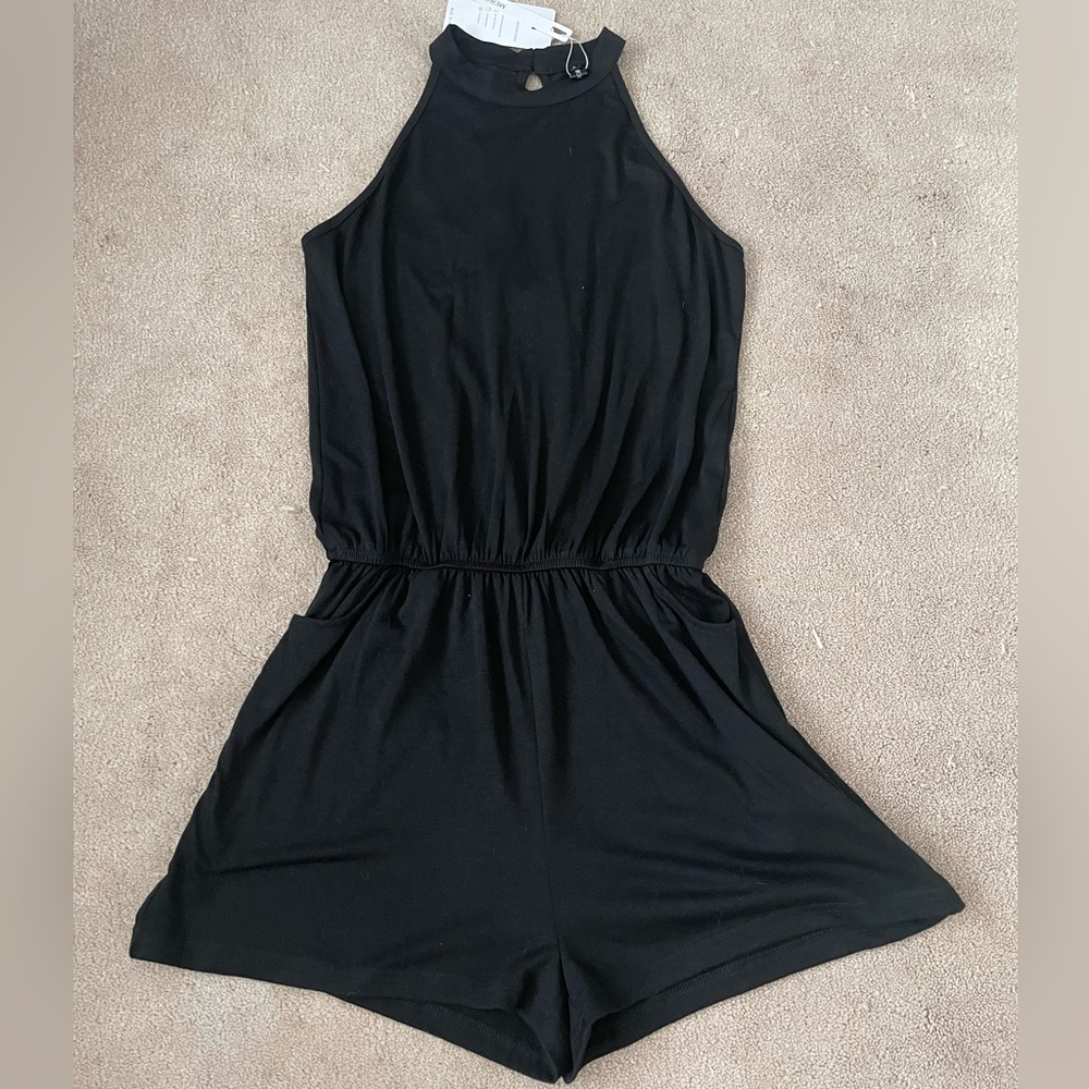 NWT New Summer Halter Neck Elastic Waist Shorts Jumpsuit Romper with Pockets